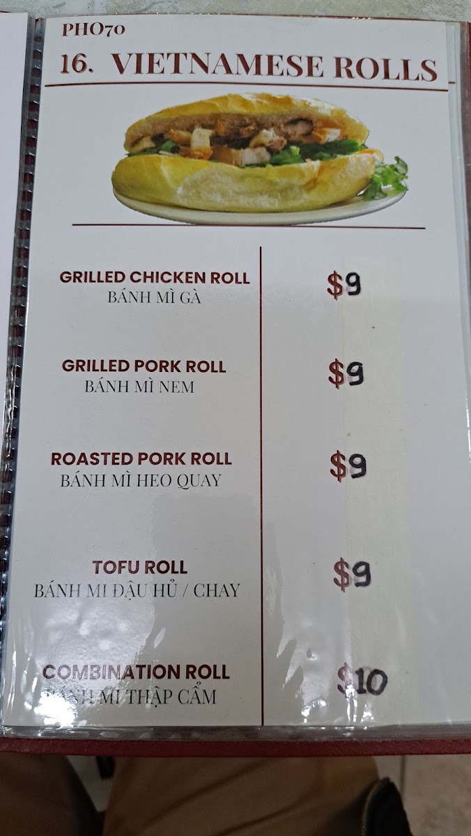 Menu Pho 70-3